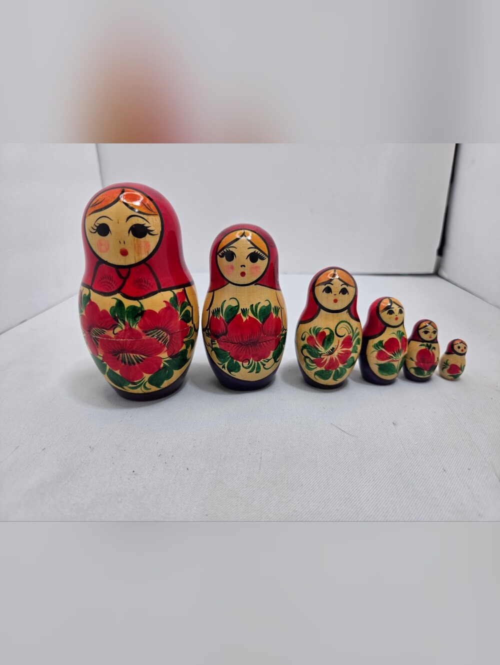 Vintage Hand Painted Wooden Matryoshka Russian Nesting Dolls Set of 6 🪆❤️